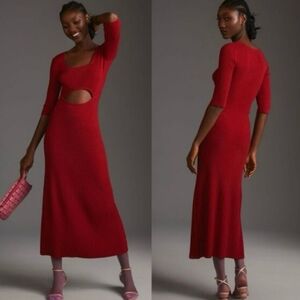 FAVORITE DAUGHTER The Crush Cutout Ribbed Knit Sweater Dress Cherry Red Size M